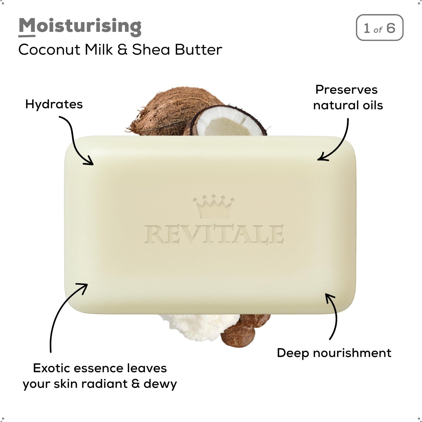 REVITALE Natural Cleansing Soap Bars Set – 6 x 100g – Daily Hand, Face & Body Wash, Shower Soap & Skincare Gift Set