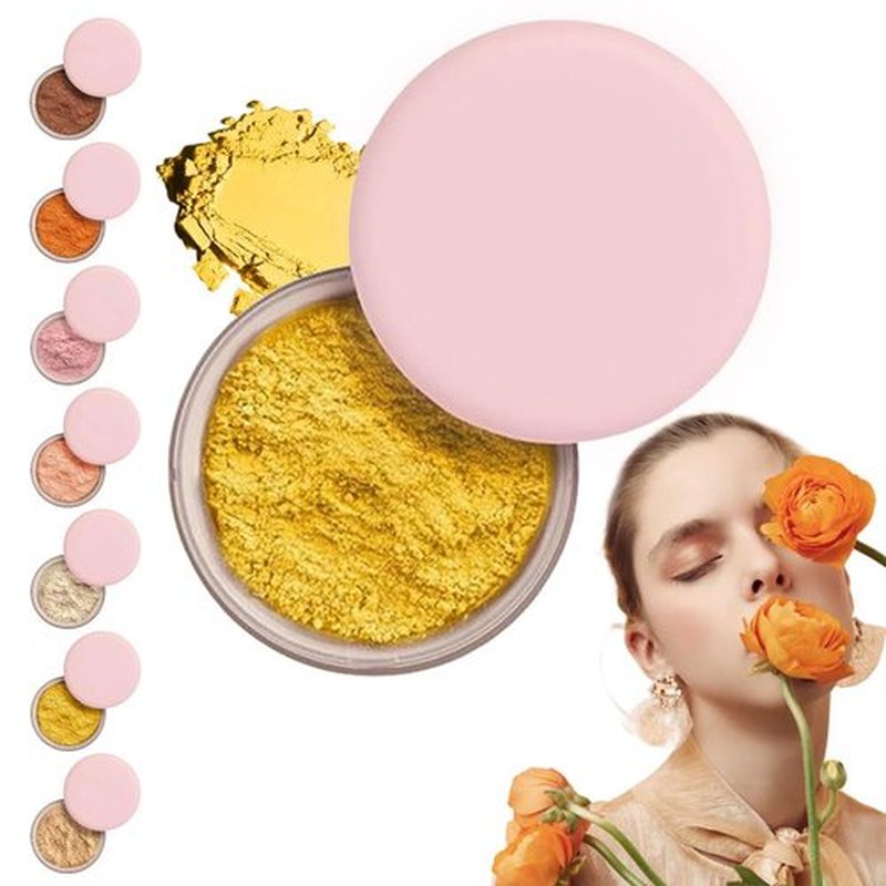 Blurring Setting Powder, Upgrade Pink Setting Powder Makeup Waterproof Setting Powder for All Skin Tones (Yellow, L)