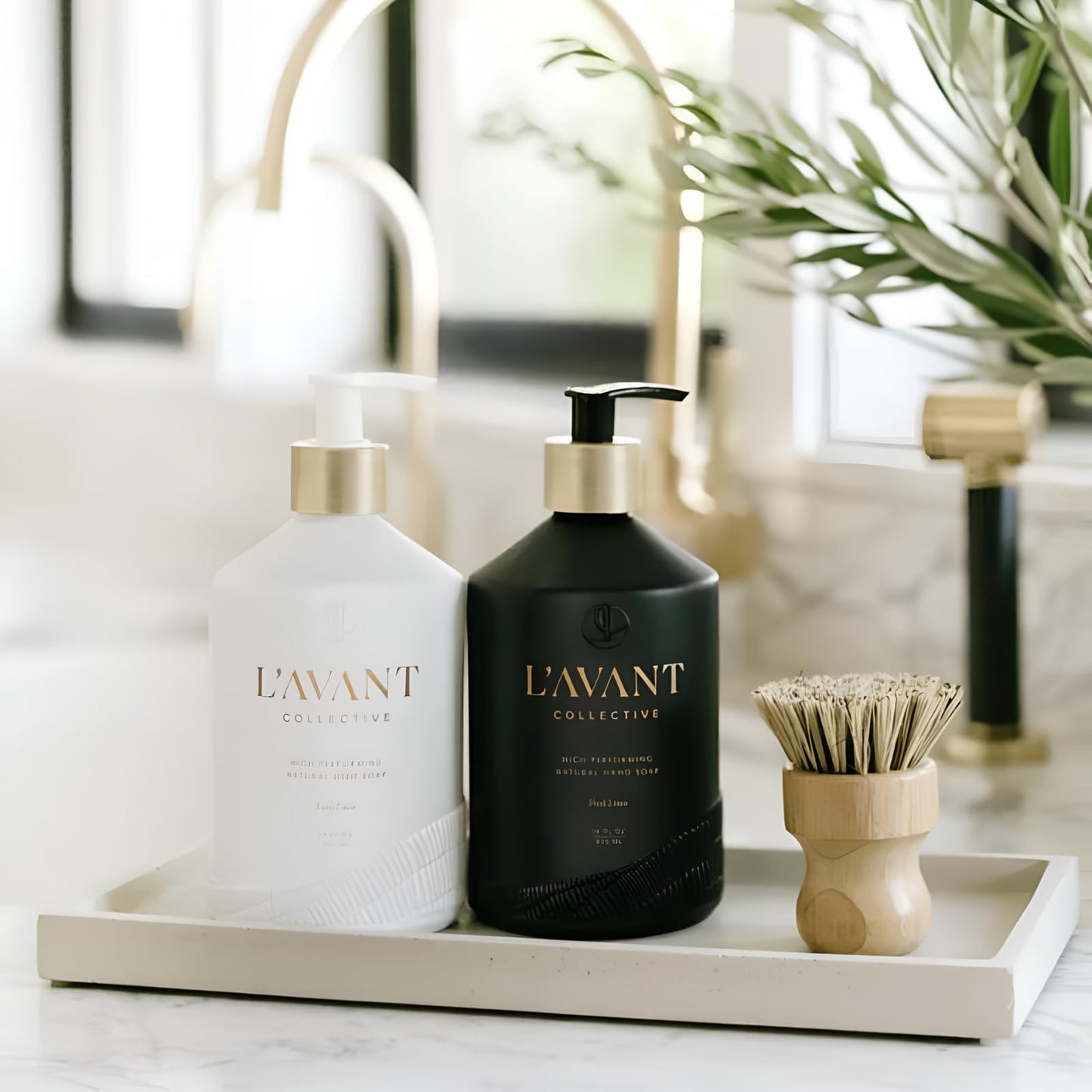 L'AVANT Collective Dish & Hand Soap Duo Fresh Linen | High Performing Formula Luxurious Ingredients for Soft & Smooth Hands & Dishes | 2 Reusable Glass Bottles Kitchen Accessories Home Decor Gifts