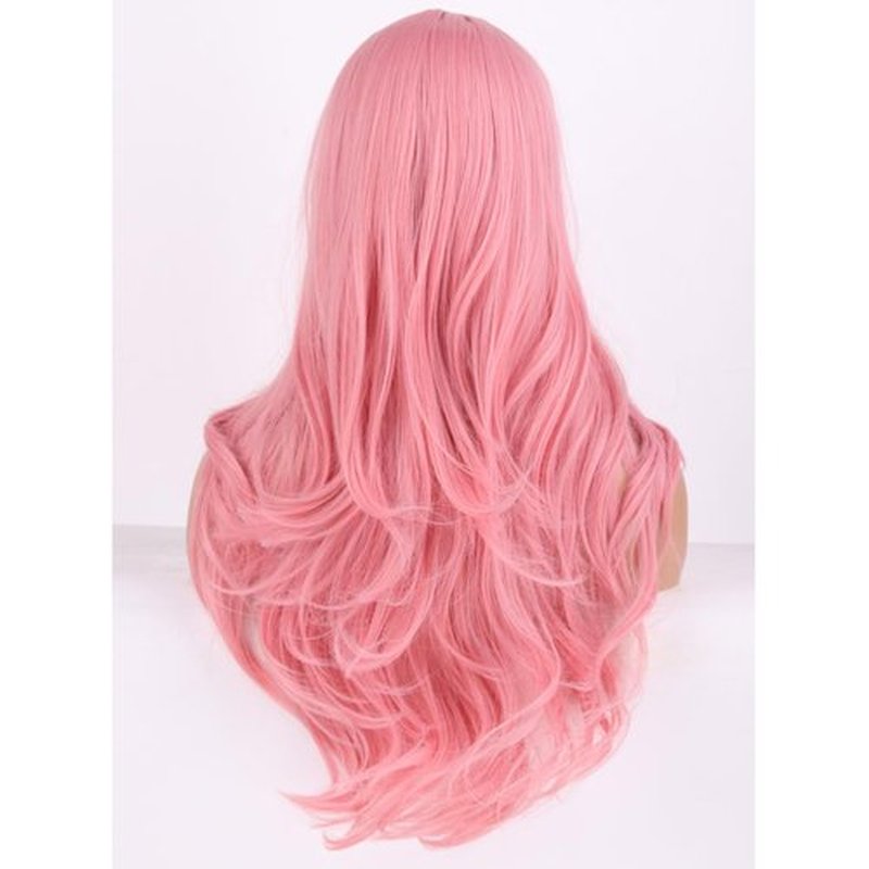 BERON Pink Wigs Long Wavy Wig for Women Natural Curly Pink Colorful Heat Resistant Synthetic Hair Wigs for Cosplay Party Daily or Used