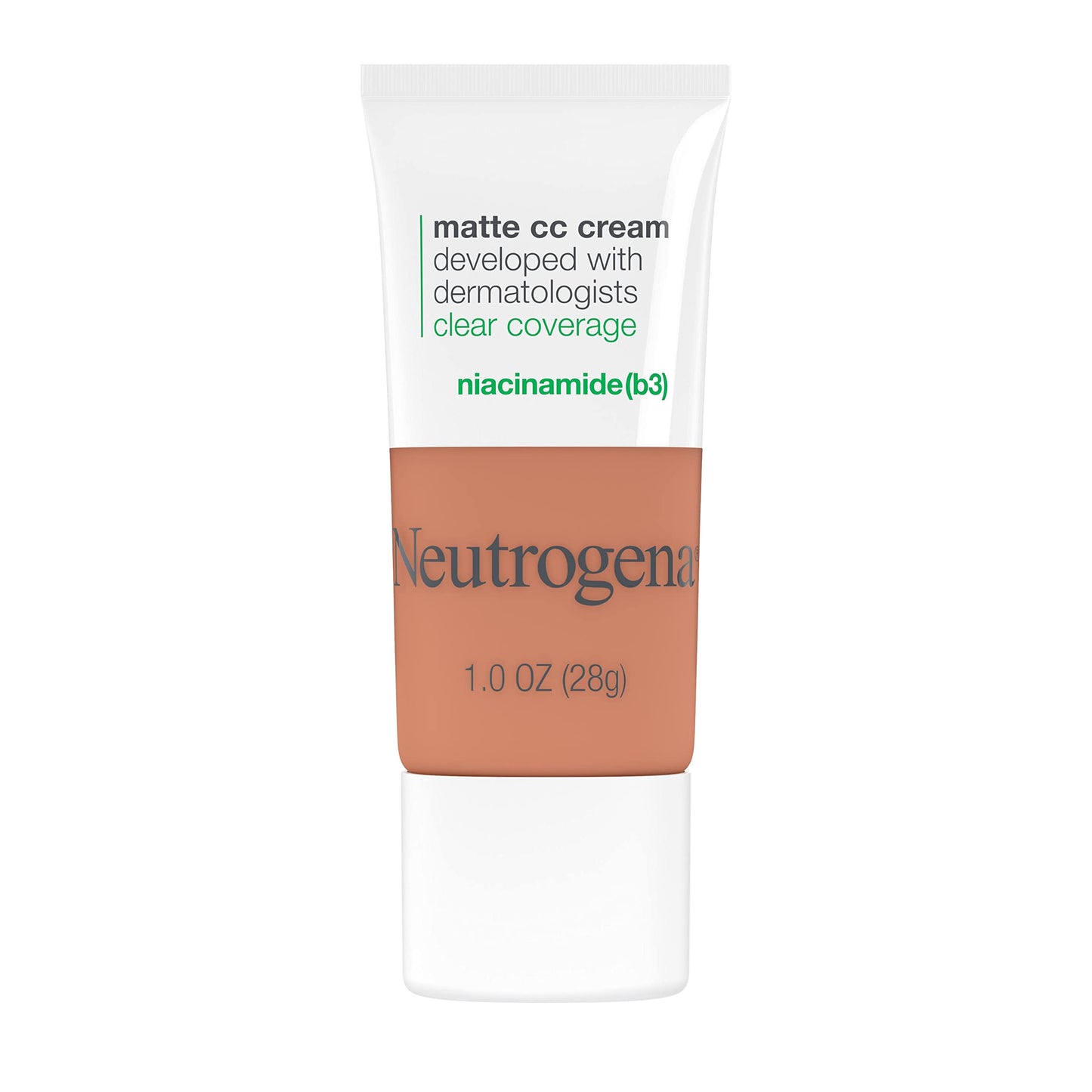 Neutrogena Clear Coverage Flawless Matte CC Cream, Full-Coverage Color Correcting Cream Face Makeup with Niacinamide (b3), Hypoallergenic, Oil Free & Fragrance Free, Ginger, 1 oz