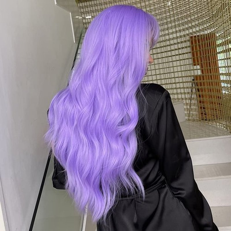 BERON Purple Wig Long Wavy Wig Light Purple Wig with Bangs Lavender Purple Wigs for Women Daily and Party Wig Cap Include
