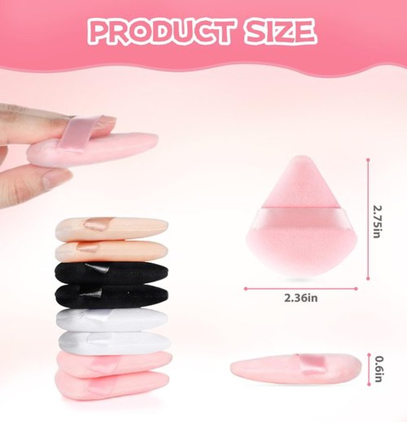 8 Pieces Triangle Powder Puff Face Soft Triangle Makeup Puff Velour Cosmetic Foundation Blender Sponge Beauty Makeup Tools (Pack of 2)