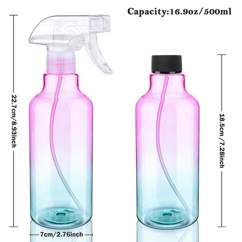 Plastic Spray Bottle 16.9oz Empty Spray Bottles Refillable Container Trigger Sprayer for Cleaning Solutions, Water, Plants, Pet, Essential Oils, Hair, 2 Pack (gradient)
