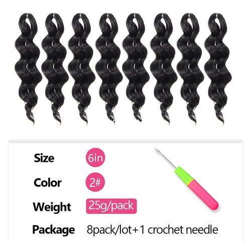 Niseyo NU Ocean Wave Crochet Hair 6 Inch 8 Packs Soft Deep Twist Crochet Braids Synthetic Wavy Braiding Hair Extensions (2# Off Black) NEW