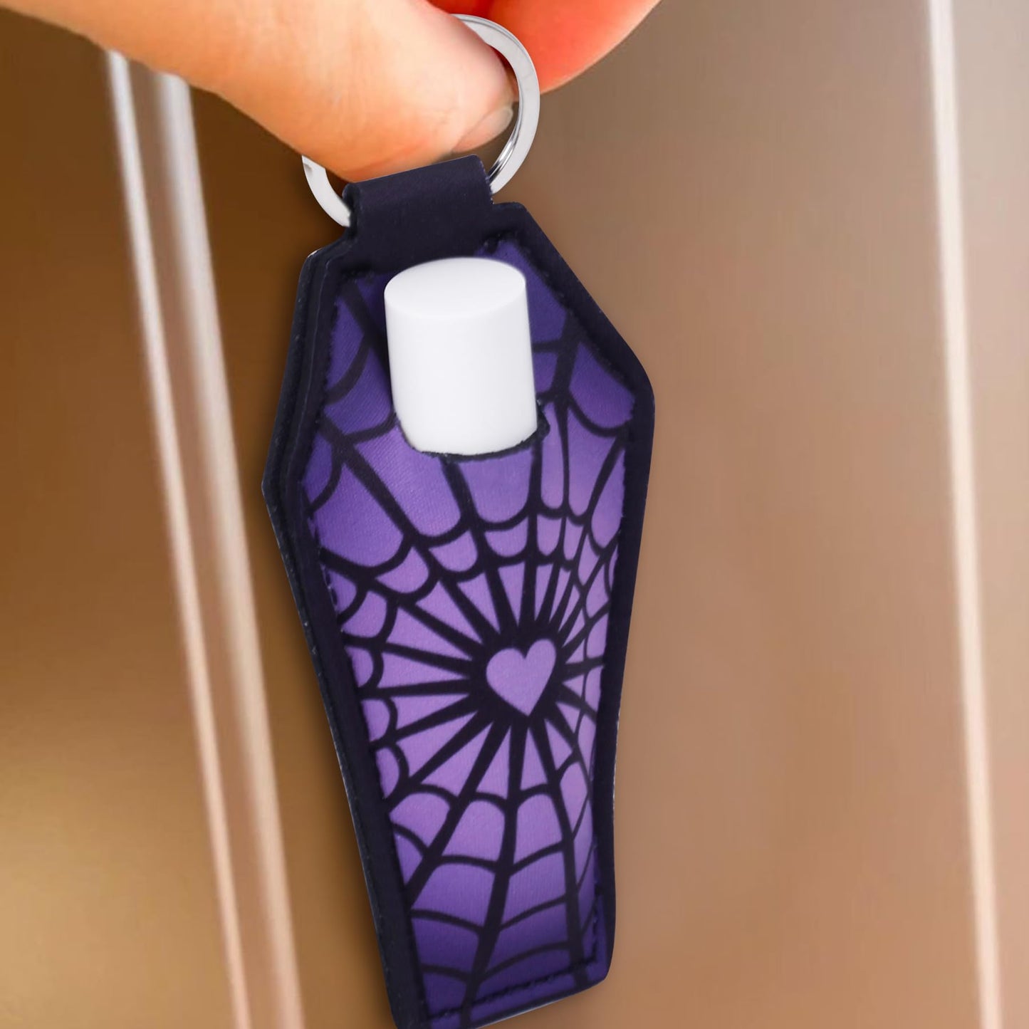 KARAQY 3 Pcs Halloween Lipstick Holder Keychain, Goth Skull Coffin Chapstick Lip Balm Neoprene Gloss Keyring