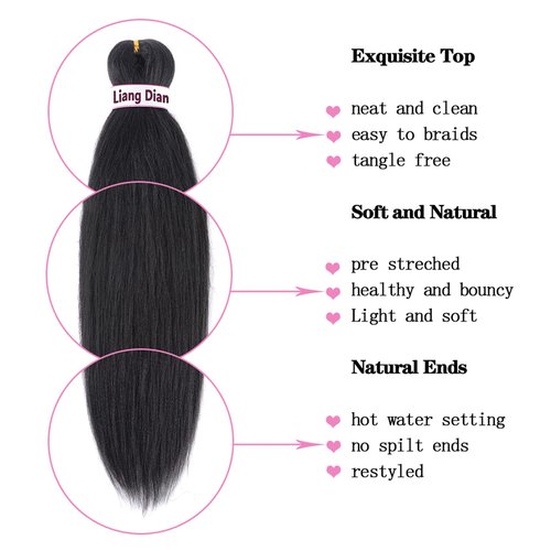 Liang Dian Pre-Stretched Braiding Hair 28 Inch 8 packs Hot Water Setting Synthetic Hair Crochet Braiding Hair Extension (IB)