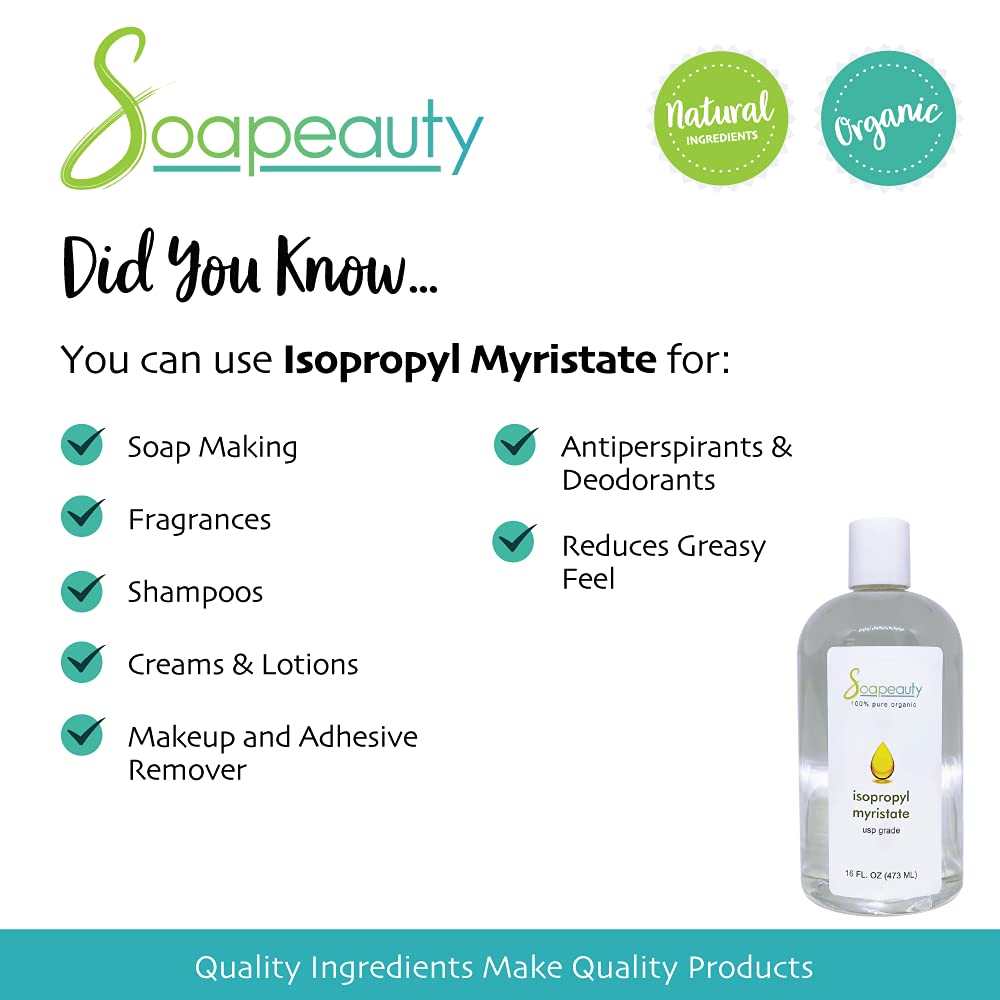 ISOPROPYL Myristate Cosmetic Grade for Soap Making, Fragrances, Shampoo, Creams & Lotion, Makeup & Adhesive Remover, Antiperspirants & Deodorants | 48 fl oz (3 x 16 fl oz)