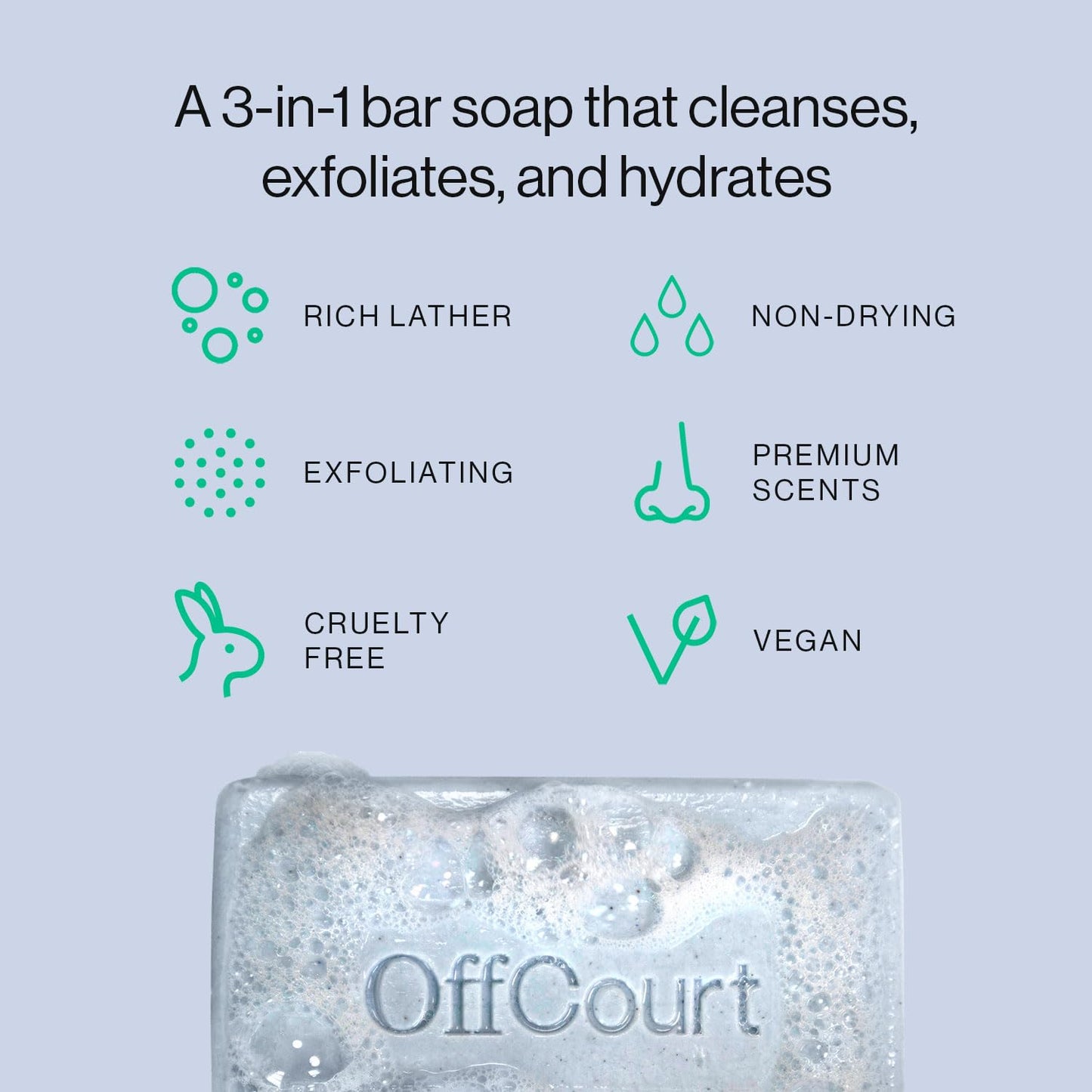 OffCourt Exfoliating Bar Soap – Whole Body, Deep Cleansing and Hydrating Soap for Men & Women - All Skin Types - Non-Drying Bar - Fresh Citrus Scent (5oz, 1 Pack)
