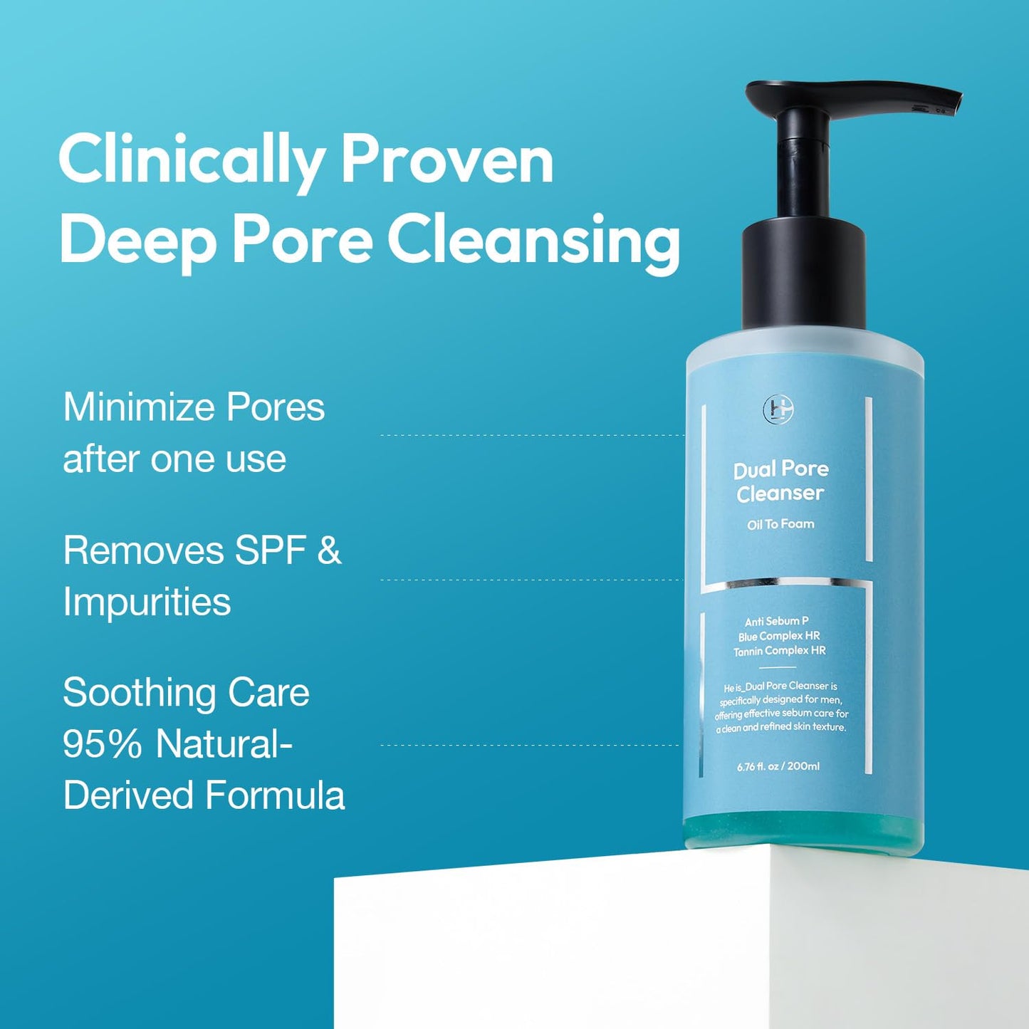 LAB BY He is_ Dual Pore Cleanser, 2-in-1 Oil to Foam Face Wash with Salicylic Acid – Blackhead Remover & Pore Minimizer – Korean Skincare for Sebum Control, 200ml (6.76 fl.oz)