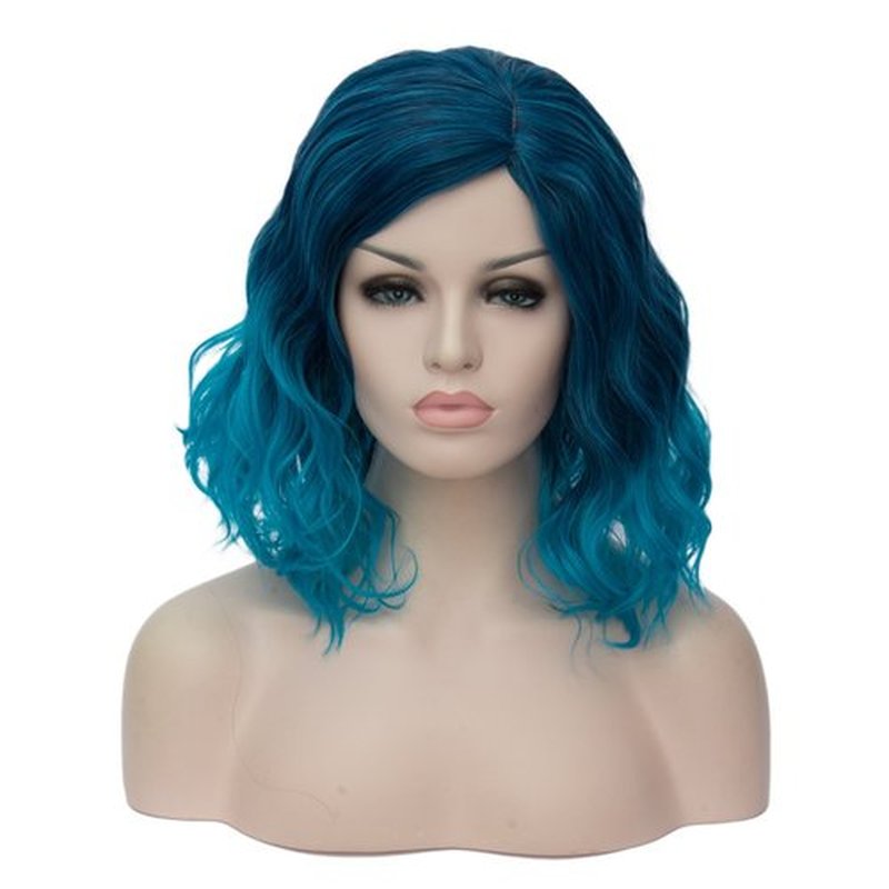 Cying Lin Short Bob Wavy Curly Wig Blue Wig For Women Cosplay Halloween Wigs Heat Resistant Bob Party Wig Include Wig Cap (Blue)