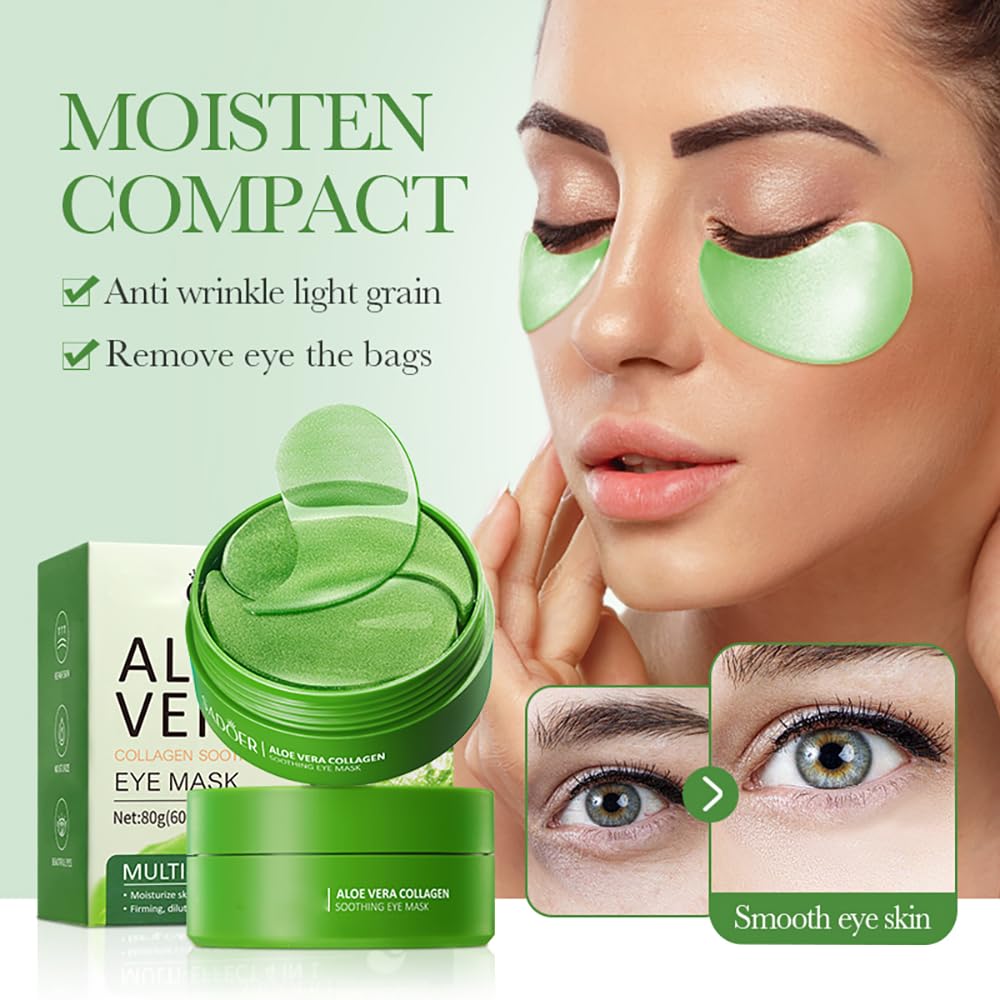 BEUKING Aloe Vera Eye Masks - 60 PCS Under Eye Patches for Puffiness & Dark Circle, Moisturizing Firming Eyes Gel Pad Patches for Bag Puffiness Daily Skincare, Gifts for Women