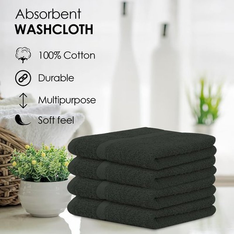 Avalon Towels Cotton Washcloths – (Pack of 60) Size 12x12 Inches, 100% Ring Spun Cotton, Soft & Absorbent Face Towels, Gym Towels, Hotel and Spa Quality, Reusable Fingertip Towels (Gery)