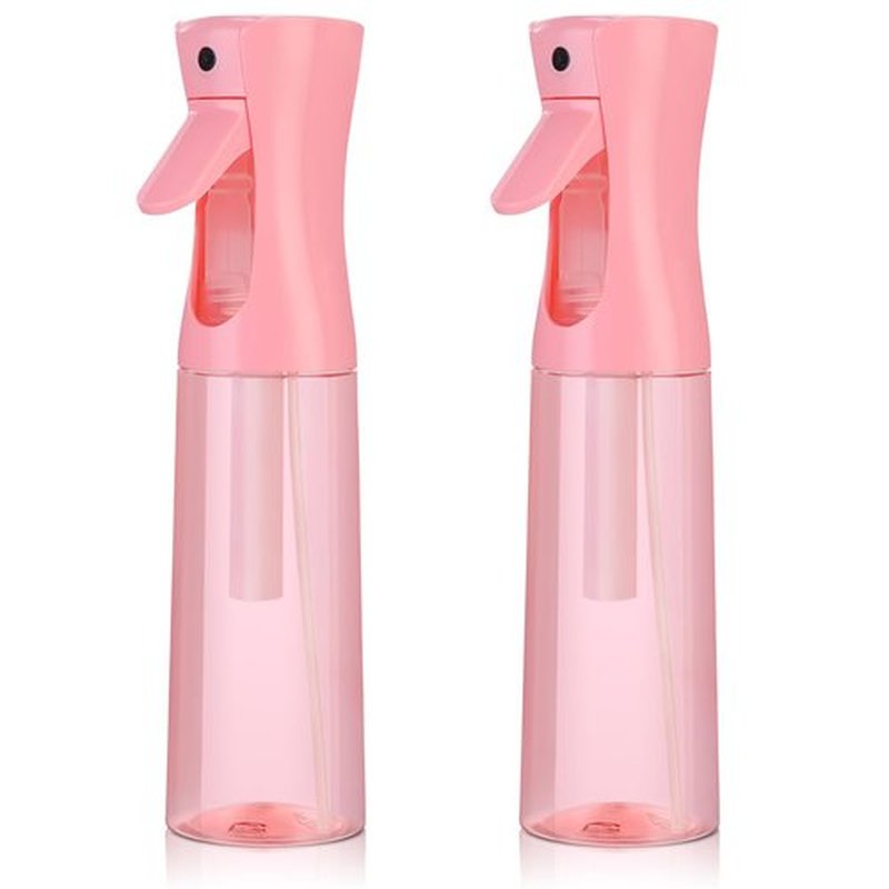 Continuous Spray Bottle for Hair (10.1oz/300ml) 2 Pack Mister Spray Bottles for Cleaning Empty Ultra Fine Water Mist Sprayer for Hairstyling Plant Garden Curly Hair Etc (Pink Transparent)
