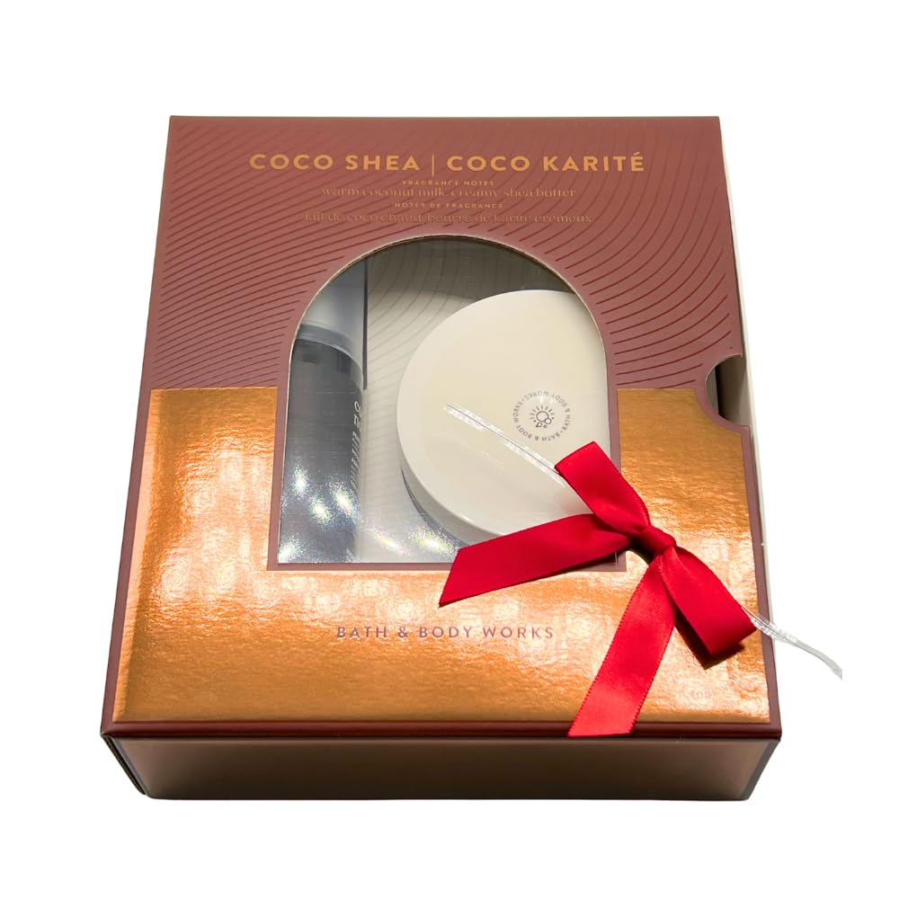 Bath & Body Works COCO SHEA COCO KARITÉ Fragrance Mist & Body Butter 2-piece Gift Set with a Red Bow for Holidays – Limited Edition