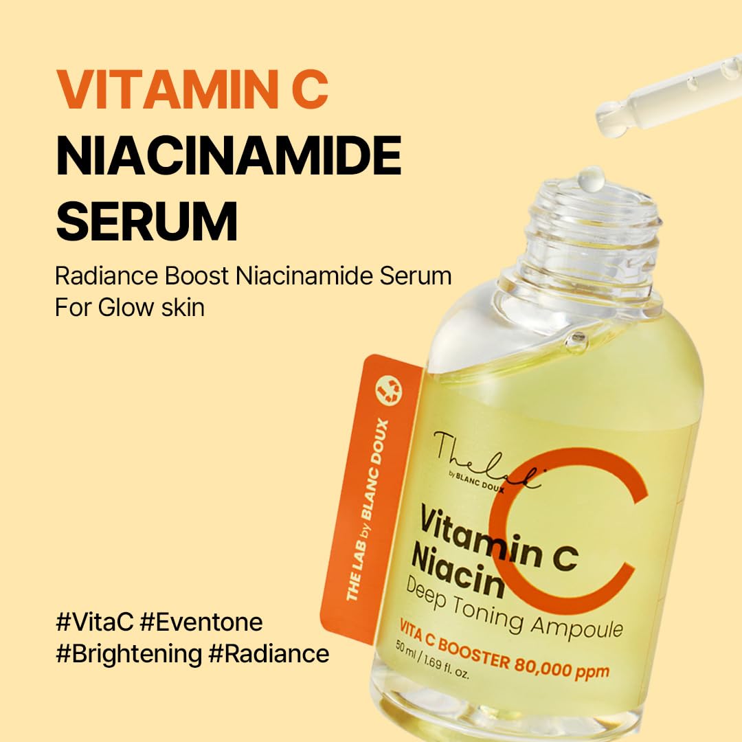 THE LAB by BLANC DOUX Vitamin C Niacin Deep Toning Ampoule, Vita-C Booster Complex Face Serum with Niacinamide, Tranexamic Acid & Glutathione, Lightweight Korean Glow Serum, 1.69 fl oz