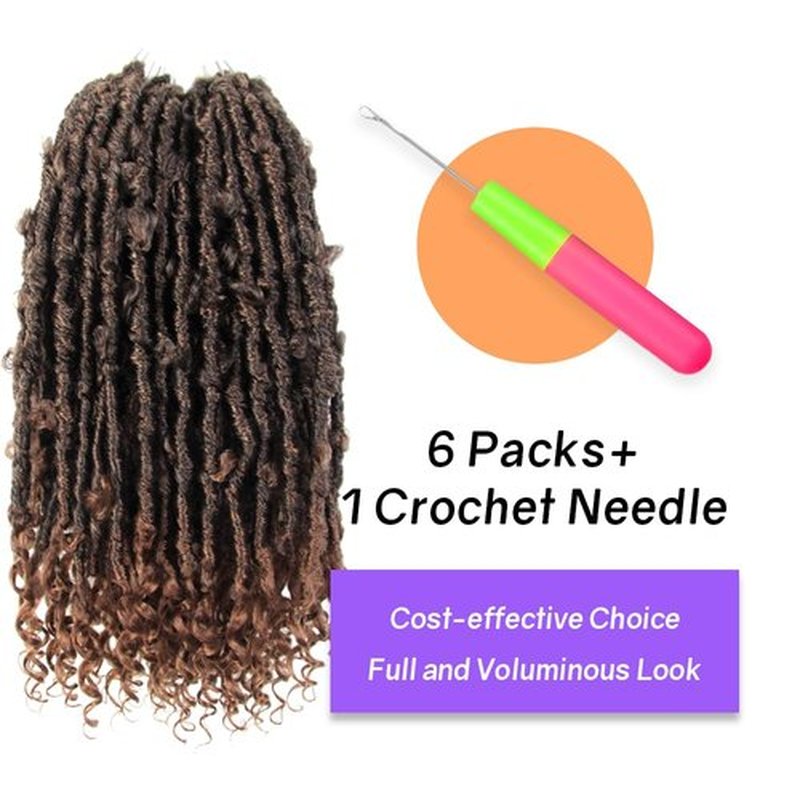 Crochet Butterfly Locs with Curly Ends 14 Inch, Boho Distressed Butterfly Locs Crochet Hair, Ombre Medium Dark Brown Bohemian Goddess Faux Butterfly Braids with Curly Ends (6 Packs, T30)