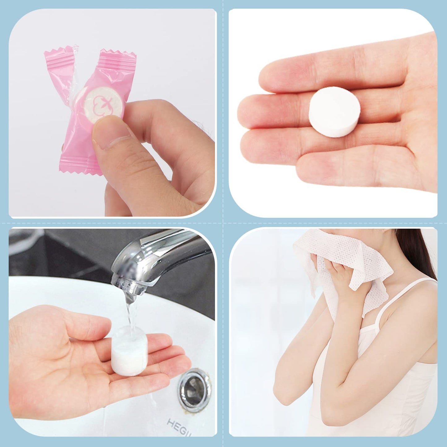 SyuCeia Compressed Towels Tablets - 100% Cotton, 100PCS Portable & Disposable Face Cloths for Travel, Camping, Hiking & Makeup Removal (Pink)