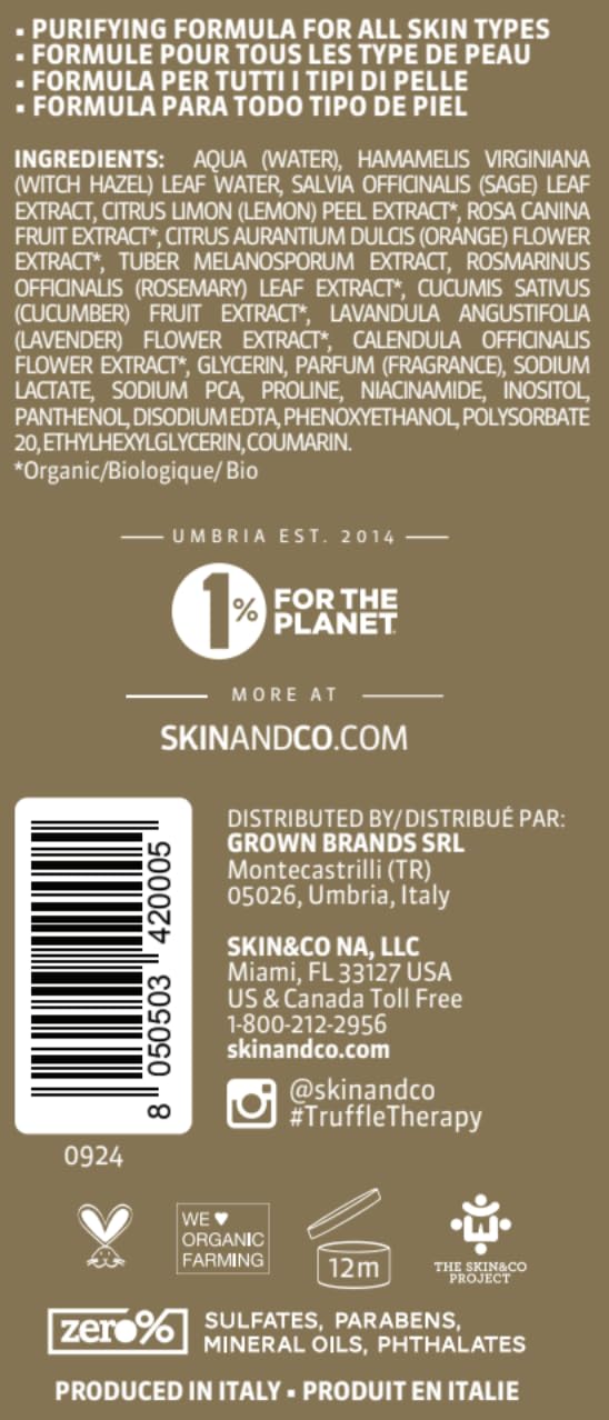 SKIN&CO Truffle Therapy Love at First Swipe | 2-Pc Skincare Kit with Face Toner & Cleansing Oil | Hydrating, Makeup-Removing, Pore-Refining Duo for Brighter, Glowing Skin | All-Natural & Made in Italy