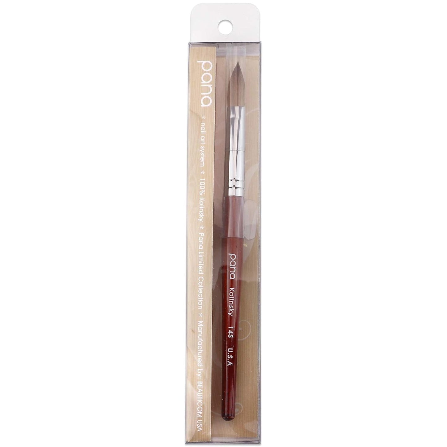 Size 10 PANA Pure Kolinsky Acrylic Nail Brush - Oval Crimped Clear Handle