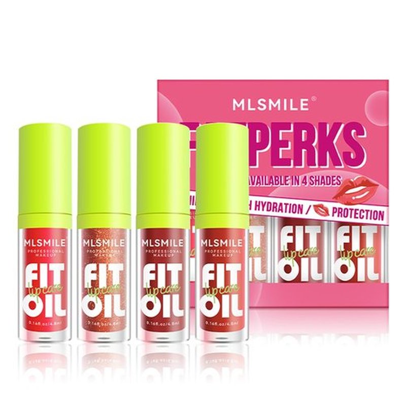 Hvecom 4 Colors Moisturizing Lip Oil Set, Big Brush Head Hydrating Lip Glow Oil Shiny Moisturizing Lip Gloss, Nourishing Non-Sticky Fresh Transparent Tinted Plumping Lip Oil- Set B