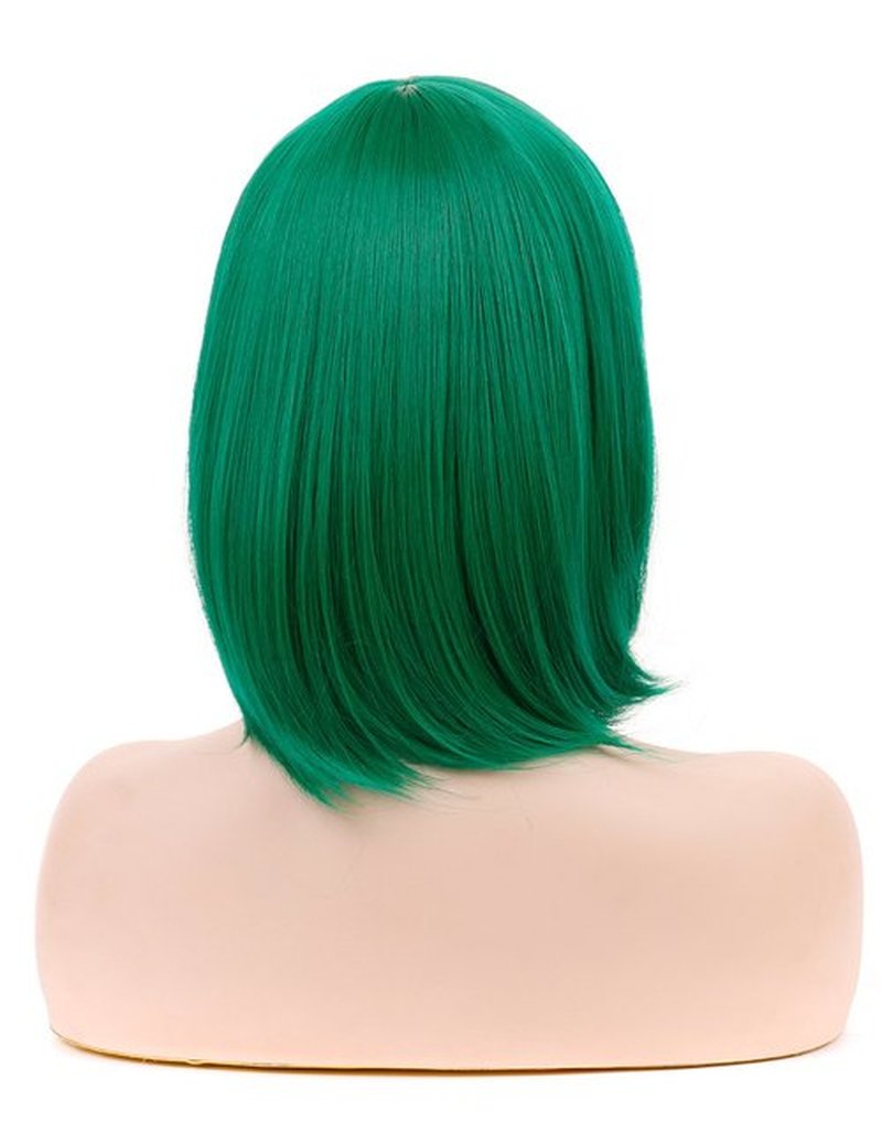 morvally Short Straight Neat Bangs Bob Wigs Natural Looking Synthetic Hair Wig for Cosplay Costume Halloween (12 inches Green)