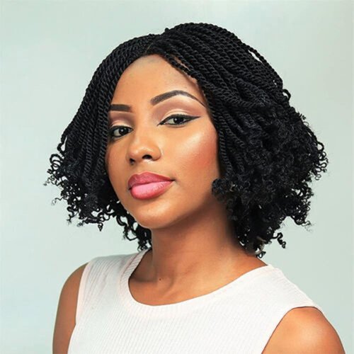 Short Crochet Hair 10 Inch 2 Packs Wavy Senegalese Twist Crochet Hair Curly Ends 2 Strand Crochet Hair Pre Looped Kinky Twist Braiding Hair (10 Inch,1B,2Packs)