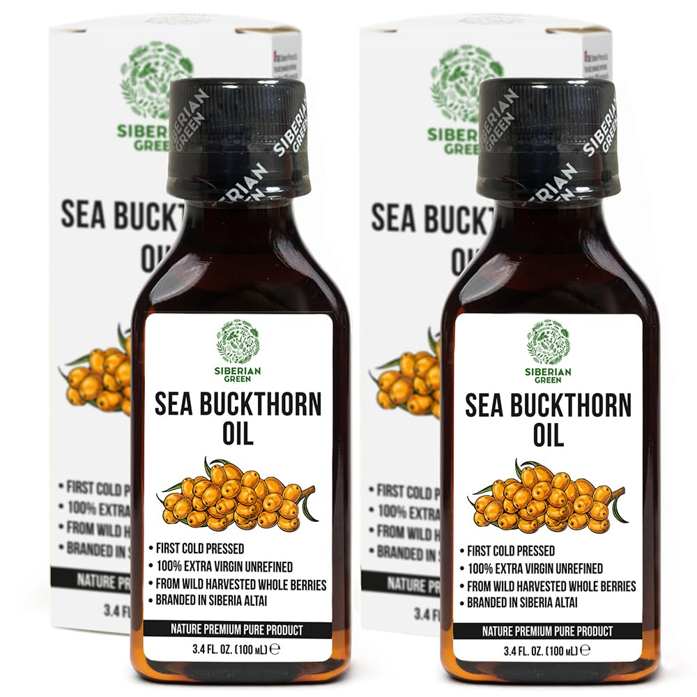 2 Pack - Siberian Sea Buckthorn Seed Oil | 100% Natural Extra Virgin Cold Pressed 2x100 ml / 6.8 fl oz (2 Bottles) | Unrefined Raw No-GMO Vegan | Premium Food Grade | Cooking, Salads or Skin Care
