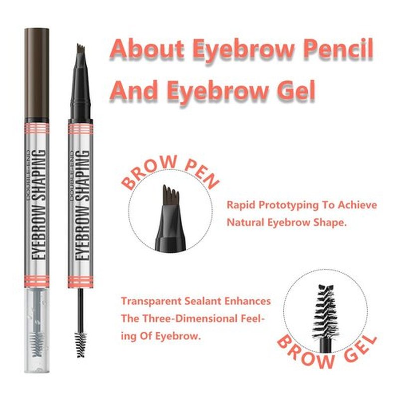 Aaiffey 2-in-1 Magic Eyebrow Pencil,Microblading 4-Fork Tip Liquid Eyebrow Pen with Eyebrow Brush Gel Waterproof Eyebrow Pencil Create Natural Hair-Like Brows Long-Lasting (01# Light Brown)