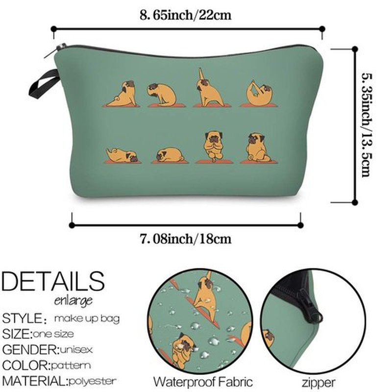 LOOMILOO Cosmetic Bag for Women, Adorable Roomy Makeup Bags Travel Water Resistant Toiletry Bag Accessories Organizer Cute Gifts (Yoga pug 51820)