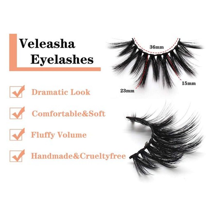 Veleasha Lashes Faux Mink Lashes Eyelashes Dramatic Look Spiky False Eyelashes Handmade Volume Fake Lashes Long Eye Lashes 7 Pairs Luxurious Fluffy Fake Eyelashes Pack (45A)