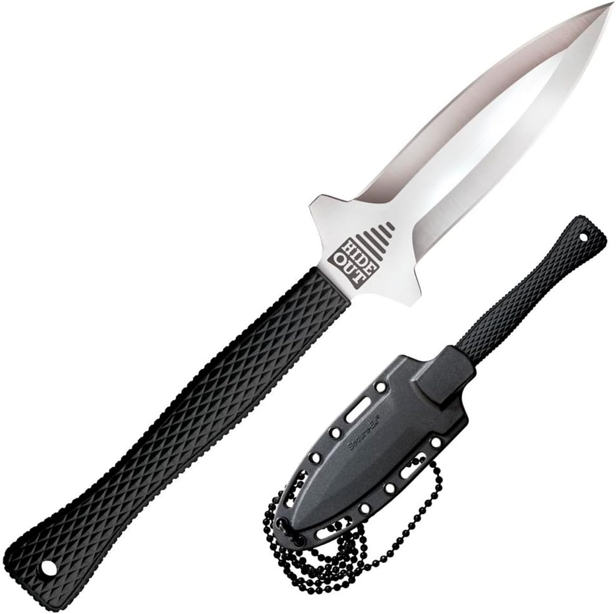 Cold Steel Hide Out 3" Durable Japanese AUS8A Stainless Steel Fixed Blade Spear Point Tactical Outdoor Neck Knife, 3-1/2" Kray-Ex Handle, Resistant Secure-Ex Sheath
