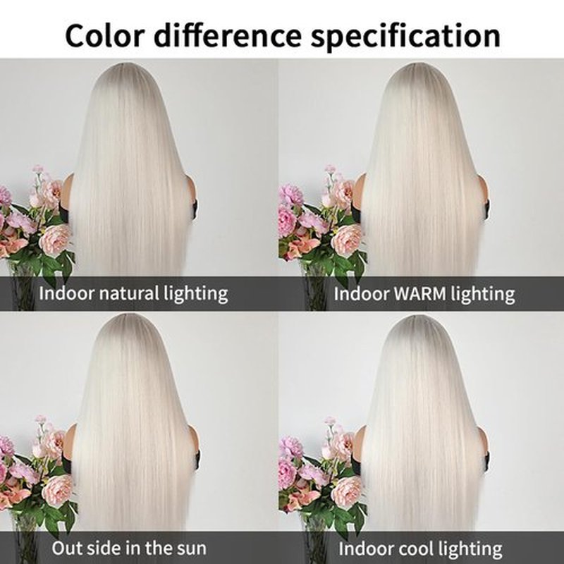 Maycaur Platinum White Synthetic Hair Wigs with Natural Hairline Long Straight Women's Wig 26 Inch Heat Resistant Synthetic Lace Front Wigs for Fashion Women