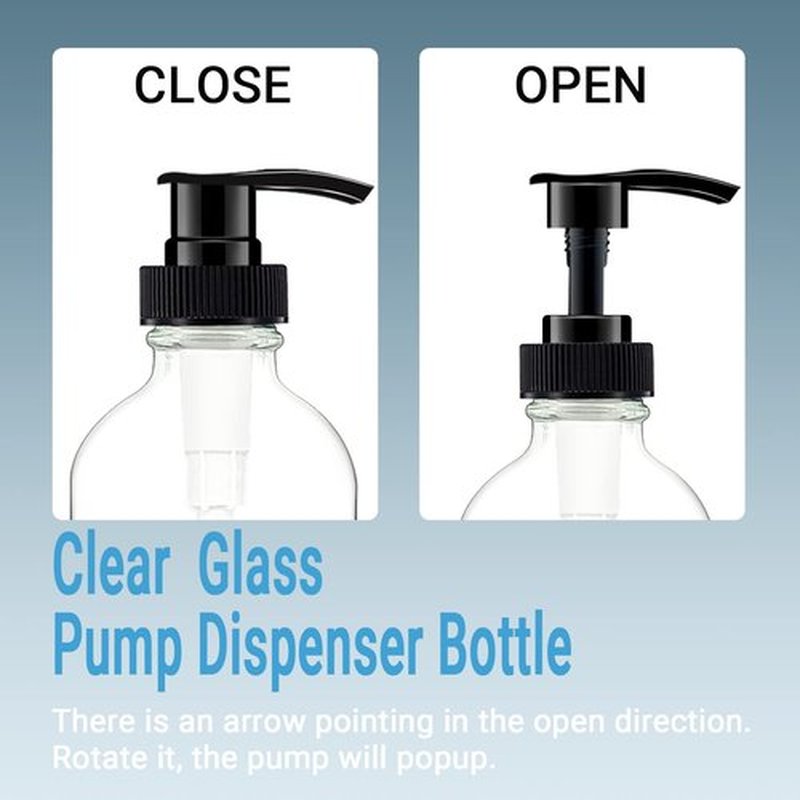 BPFY 4 Pack 8 oz Clear Glass Pump Bottles, Boston Round Bottles with Pumps for Lotion, Soap, Lotions, Massage Oils, Refillable Containers with Cap, Funnel, 12 Chalk Labels, 1 Pen