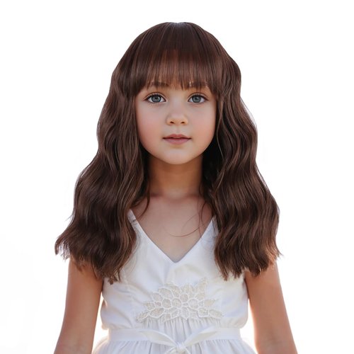 Edivd Mixed Brown Wig for Child Short Chocolate Brown Wig with Air Bangs for Girls Short Brown Wavy Curly Wig for Kids Heat Resistant Synthetic Wig with Wig Cap