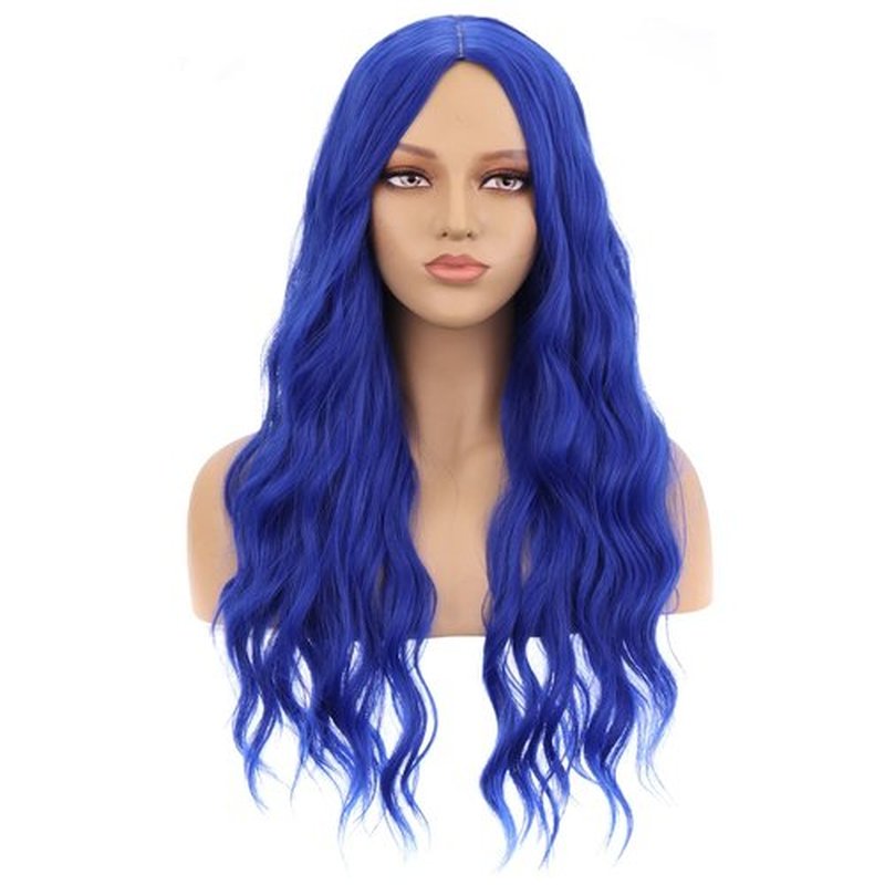 MAGQOO Dark Blue Wig Women Girls Long Curly Wavy Dark Blue Wigs Middle Part Heat Resistant Hight Density Synthetic Wigs (Dark Blue)