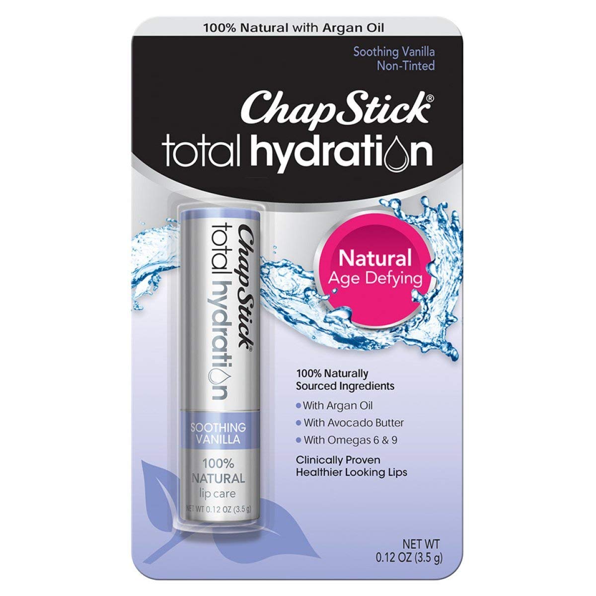 Chapstick Total Hydration (Eucalyptus Mint Flavor, 0.12 Ounce) Flavored Lip Balm Tube, Natural Age Defying Lip Care, Clinically Proven, Non-tinted, Eucalyptus Mint, 1 Count