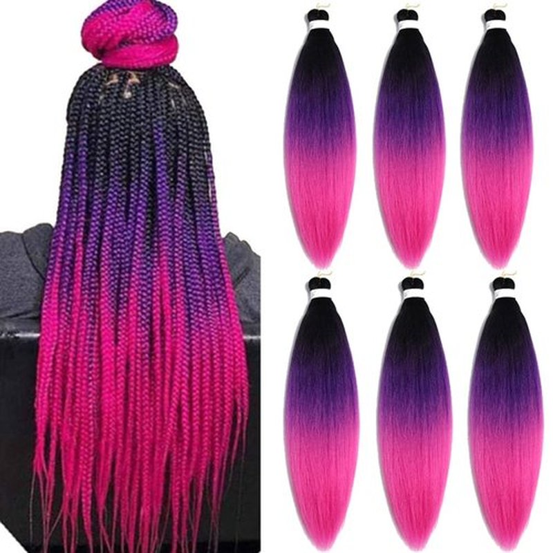 Pre Stretched Braiding Hair Extensions 30 Inch 6 Packs Long Professional Crochet Twist Braids Hair High Temperature Synthetic Fiber Yaki Texture(30",black-purple-rose red)