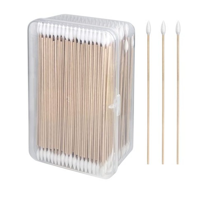 500 PCS 6 Inch Precision Tips Cotton Swabs - Long Wooden Stick Cotton Buds Pointed Cotton Swabs With Case - Cotton Tipped Applicators For Makeup, Electronics, Hard To Reach Area