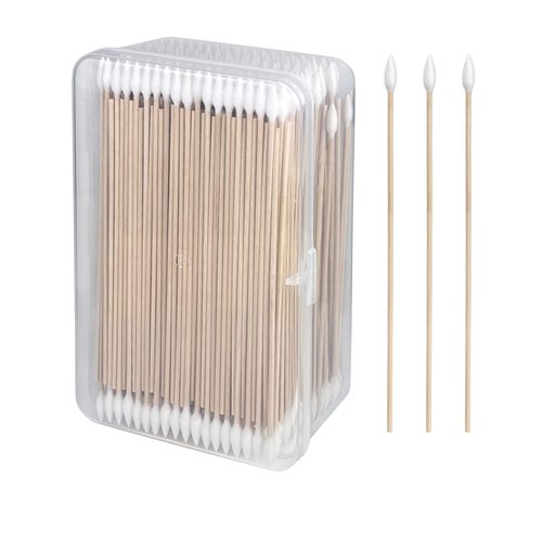 500 PCS 6 Inch Precision Tips Cotton Swabs - Long Wooden Stick Cotton Buds Pointed Cotton Swabs With Case - Cotton Tipped Applicators For Makeup, Electronics, Hard To Reach Area