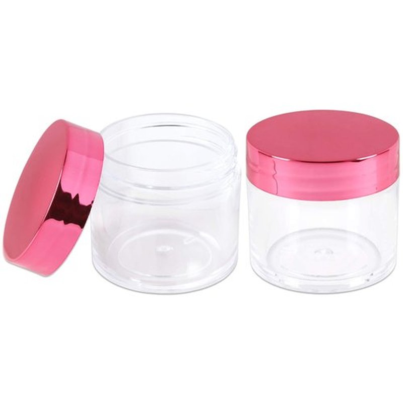Beauticom 30g/30ml (1 fl. oz.) Double Wall Clear Plastic Leak Proof Jars with Flat Top Lids for Creams, Lotions, Make Up, Powders, Glitters, and more... (Color: Metallic Rose Gold Lid, Pieces: 12)
