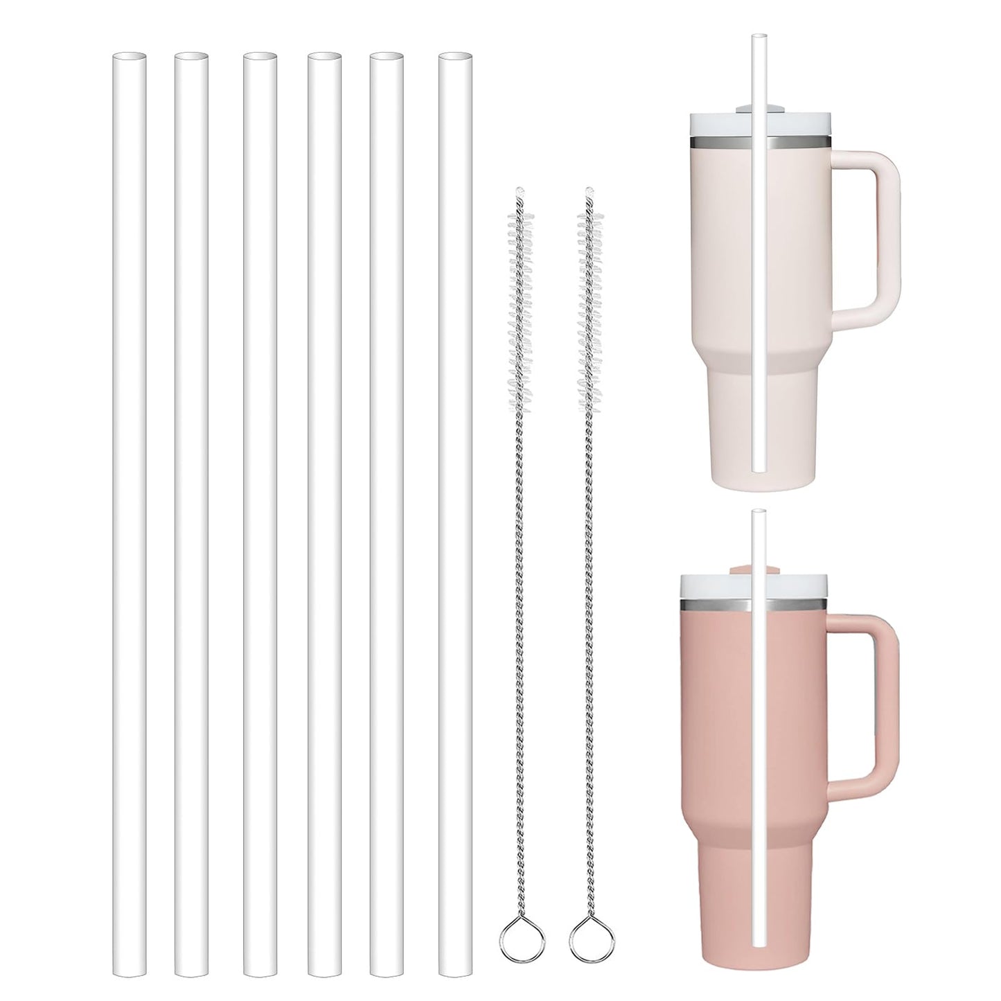 WK ieason Replacement Straws for Stanley Owala 40 oz 30 oz Cup Tumbler, 6pcs 12 Inch Long Plastic Reusable Straw with Cleaning Brush for Stanley Owala Tumbler Accessorie. Cuttable Plastic Straws
