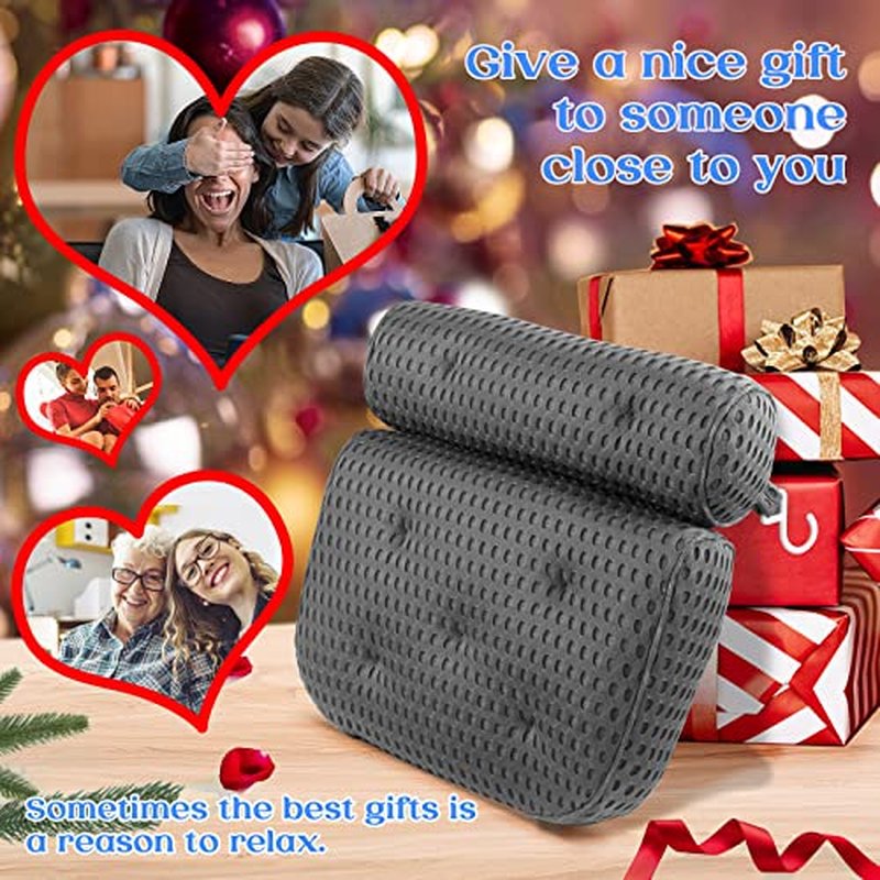 Bath Pillow, Bathtub Pillow with Anti-Slip Suction Cups, 4D Mesh Soft Spa Bath Tub Pillow Headrest, Bath Pillows for Tub with Neck and Back Support Fits Bathtub Spa Tub Jacuzzi, Fathers Day Dad Gifts
