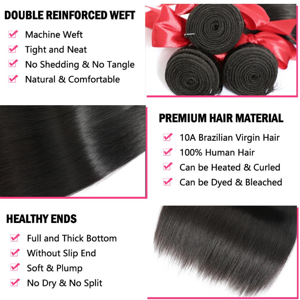 10A Brazilian Straight Hair Bundles 12 Inch Human Hair Bundles 1 Single Bundle Human Hair 100% Unprocessed Virgin Weave Bundles Human Hair Raw Remy Hair Bundles Deals Natural Black 100g