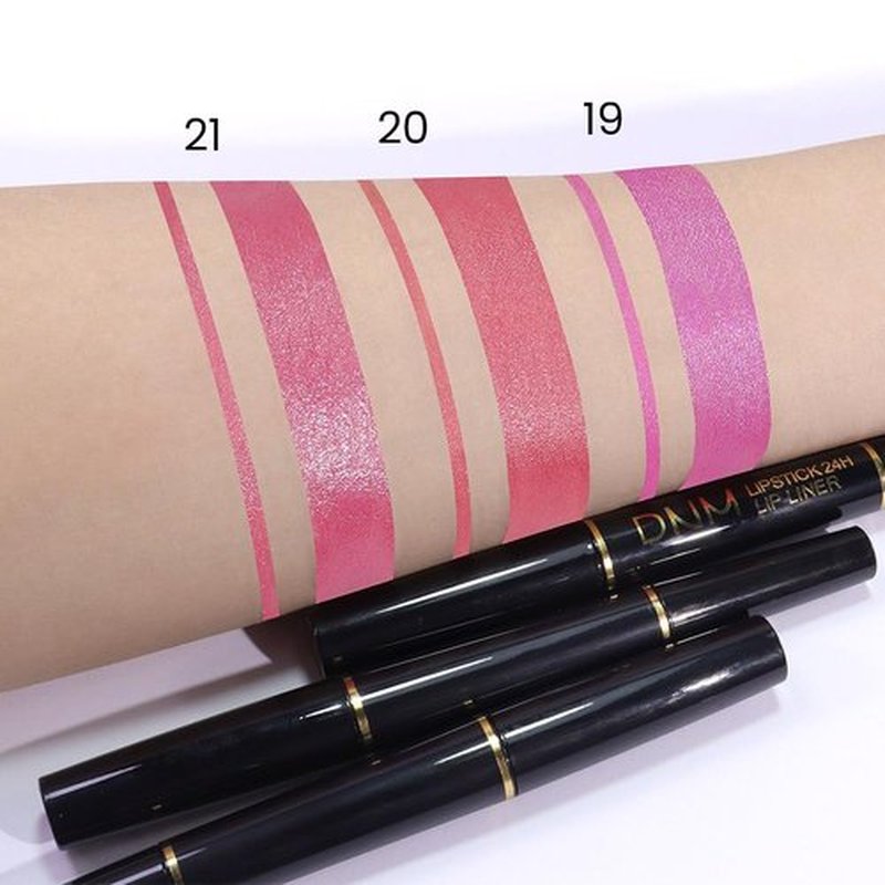 HHLTOH Vivid Fuchsia Metallic Shine Shimmer Lip Liner and Lipstick Combo Set Kit for Women, DNM Lightweight Hydrating Formula High Impact Full Coverage Lipstick and Lip Liner Makeup Stains Gloss, 19#