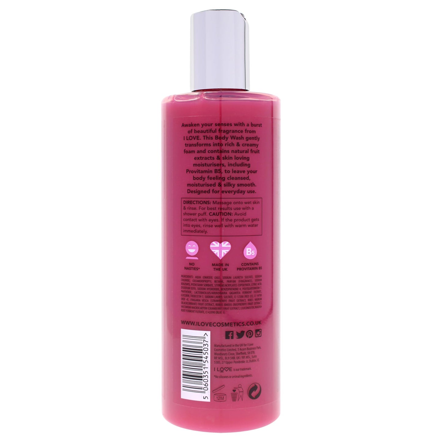 I LOVE Glazed Raspberry Scented Body Wash - Moisturizing Body Wash and Foaming Bubble Bath - Raspberry, Strawberry, and Vanilla Fragrance - 11.8 Ounces