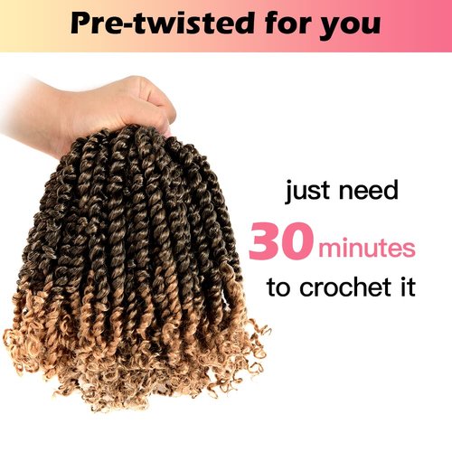 Niseyo 8 Inch Passion Twist Hair Pre-twisted 8 Packs Pre-looped Crochet Passion Twist Crochet Hair Short Braids (8Packs, T27/Ombre Honey Blonde)