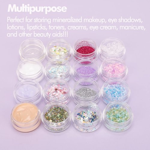 3 Gram Sample Containers with Lids, 25 Count Clear Sample Jars, Empty Lip Balm Containers, Mini Cosmetic Containers with Lids, Makeup Travel Containers with Labels, Mini Disposable Spatulas