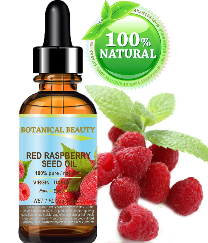 Botanical Beauty RED RASPBERRY SEED OIL 100% Pure Natural Virgin Unrefined Undiluted Cold Pressed Carrier Oil for Face, Skin, Hair, Body, Nails. Rich in Vitamin C, Vitamin E (1 Fl Oz)