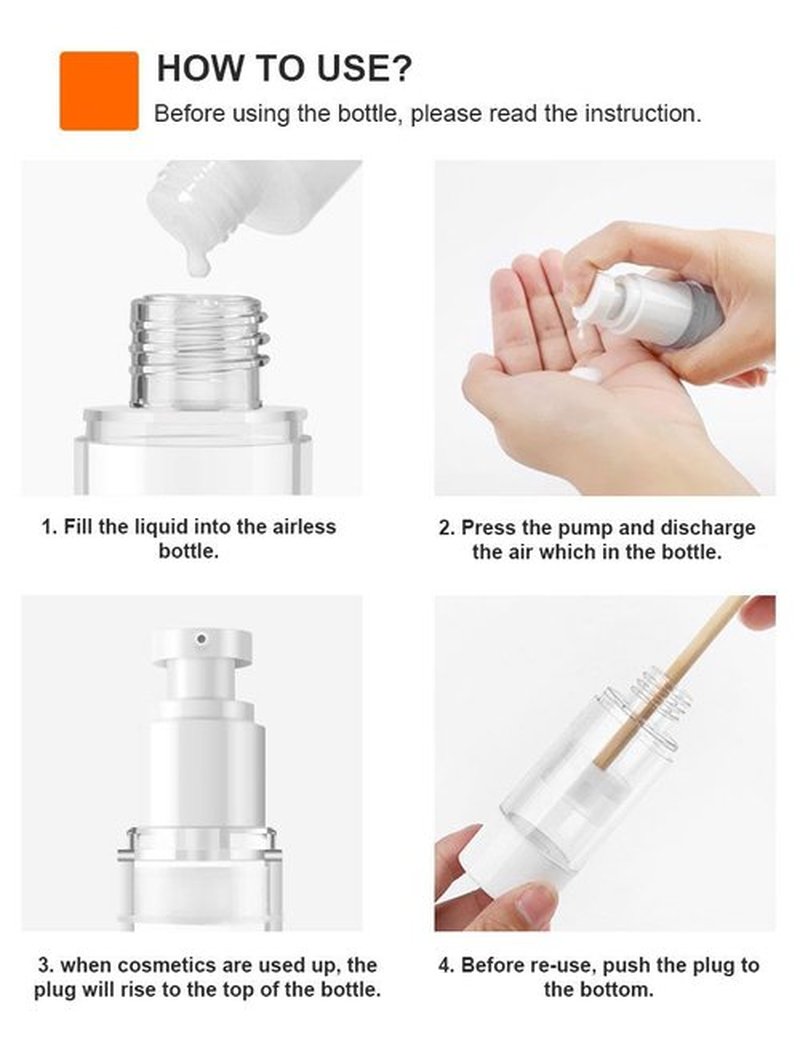 LONGWAY 1.7 Oz 50ml Clear Airless Cosmetic Cream Pump Bottle Travel Size Dispenser Refillable Containers/Foundation Travel Pump Bottle for Shampoo (Pack of 6)